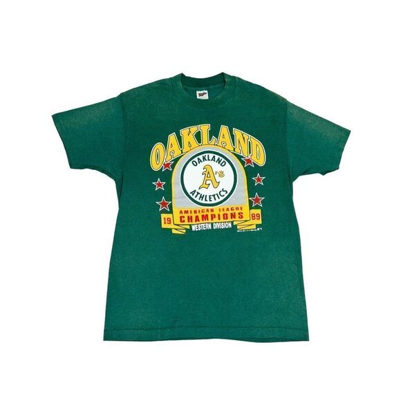 Vintage 1989 MLB Oakland A's Baseball Champions Shirt Green Large Single Stitch - Picture 1 of 13